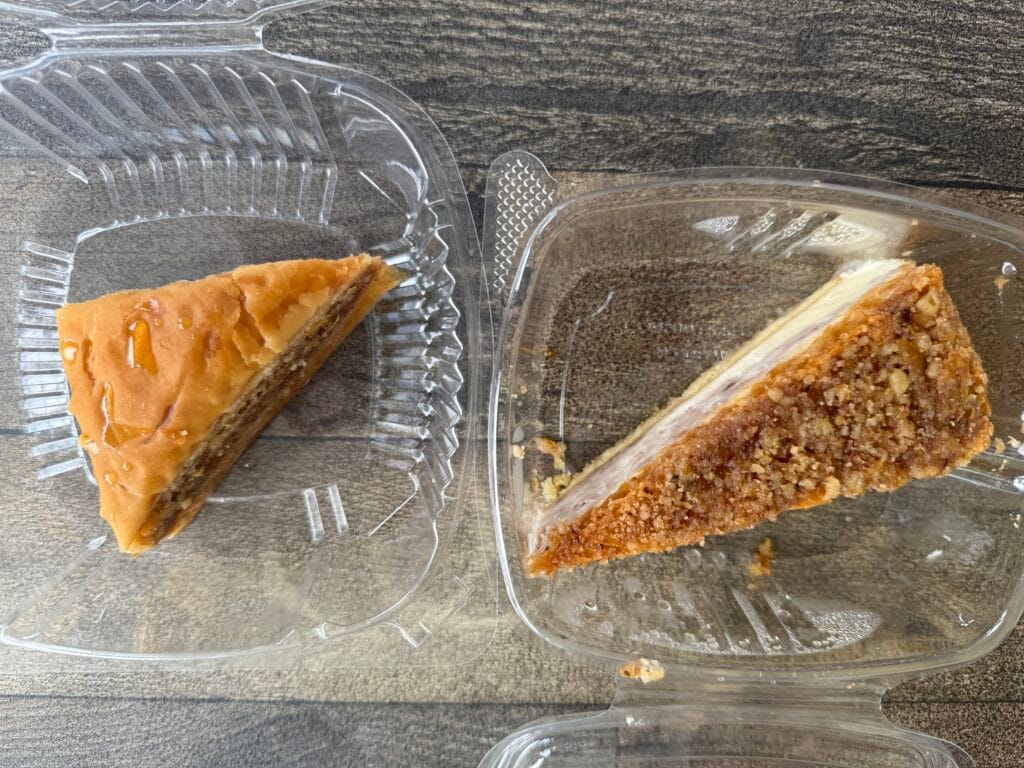 Traditional baklava and cheesecake baklava slices from The Greek Spot in downtown Cape Coral.