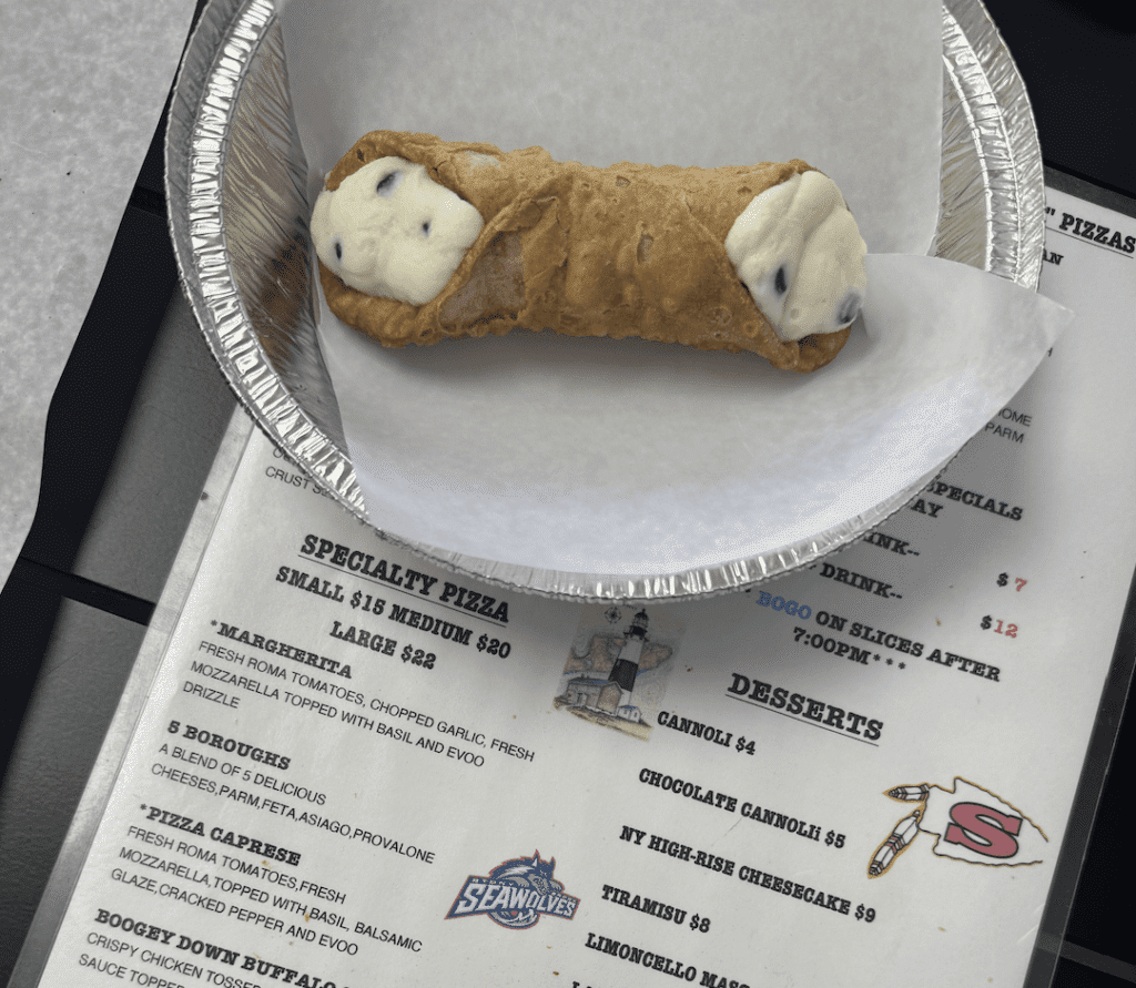 Traditional Italian cannolis filled with sweet ricotta at Long Island Brother’s Pizza.