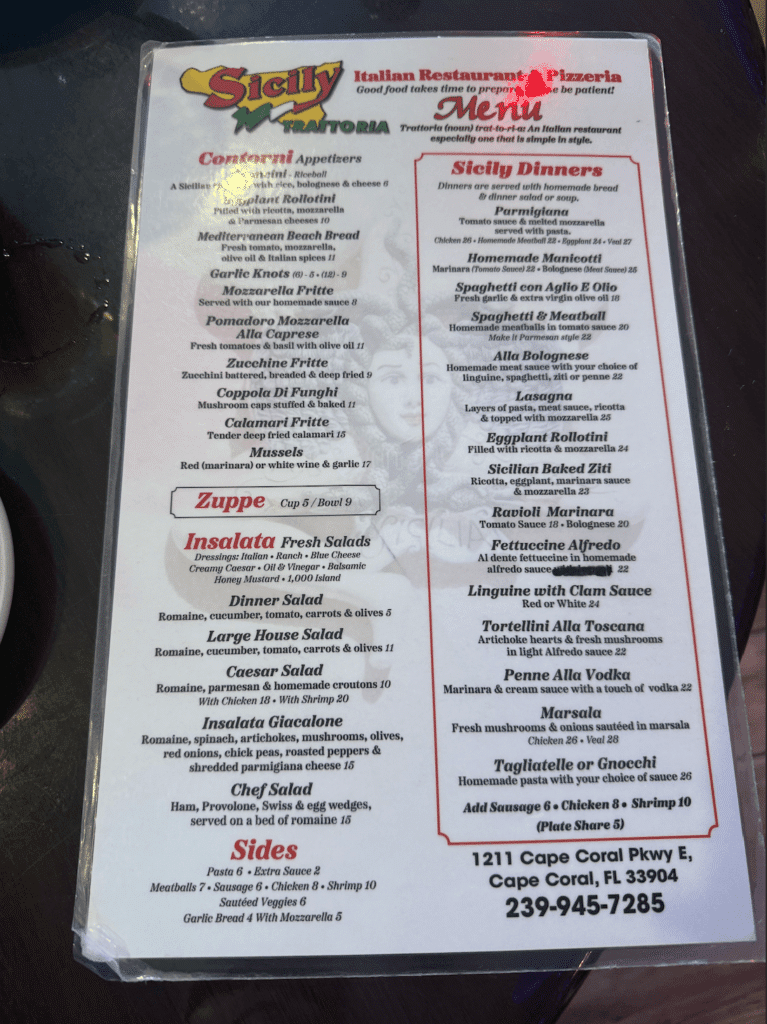 Sicily Trattoria guest seating patio entrance in Cape Coral FL.